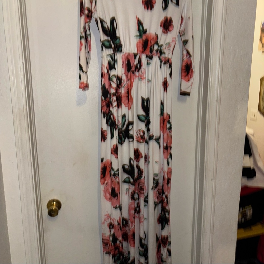 Red and Black V-Neck Gown with Bishop Sleeves